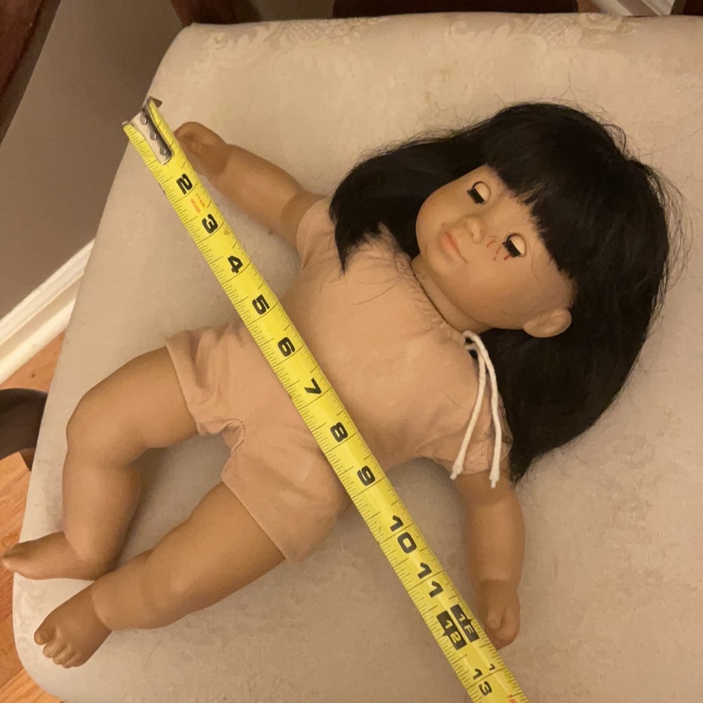 American Girl Bitty Baby doll with black hair, dark brown eyes, marker on face - Picture 9 of 9